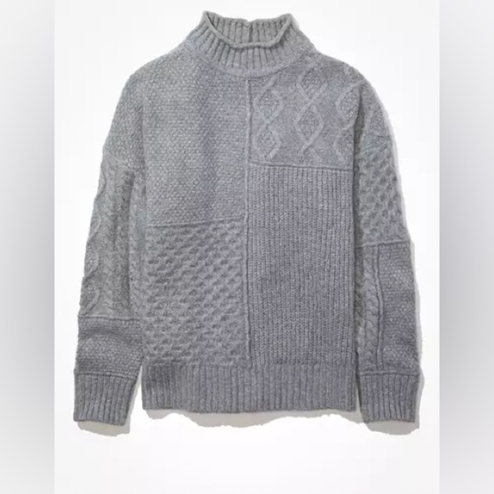 American Eagle Gray High Neck Cable Knit Sweater - XS